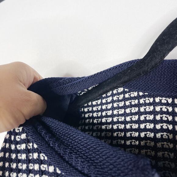 St. John 4 Navy Blue White Textured Knit Cardigan Sweater Zip Front Cotton Wool - Picture 6 of 10